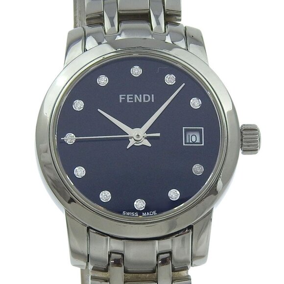FENDI 11P diamond Watches 2100L Date blackDial Stainless Steel Quartz - Picture 1 of 7